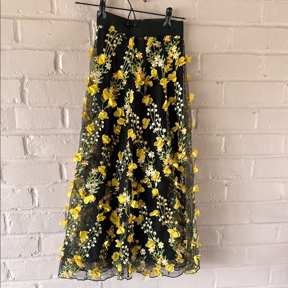 Floral Embroidered Black Skirt